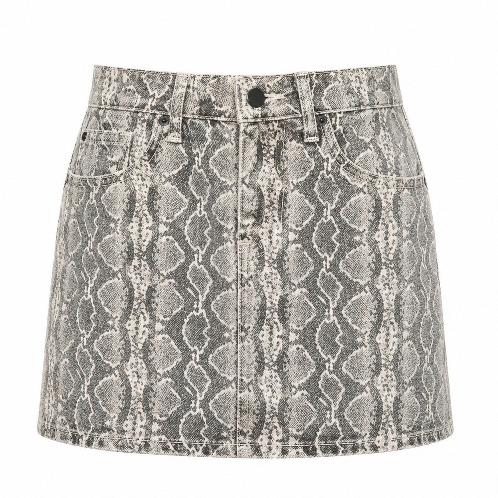 Blank NYC Snakeskin Print Denim Mini Skirt‎ Grey White 28 85WK0181NO